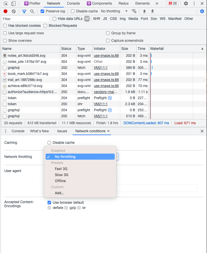Network conditions option