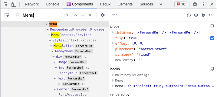 React Components tab