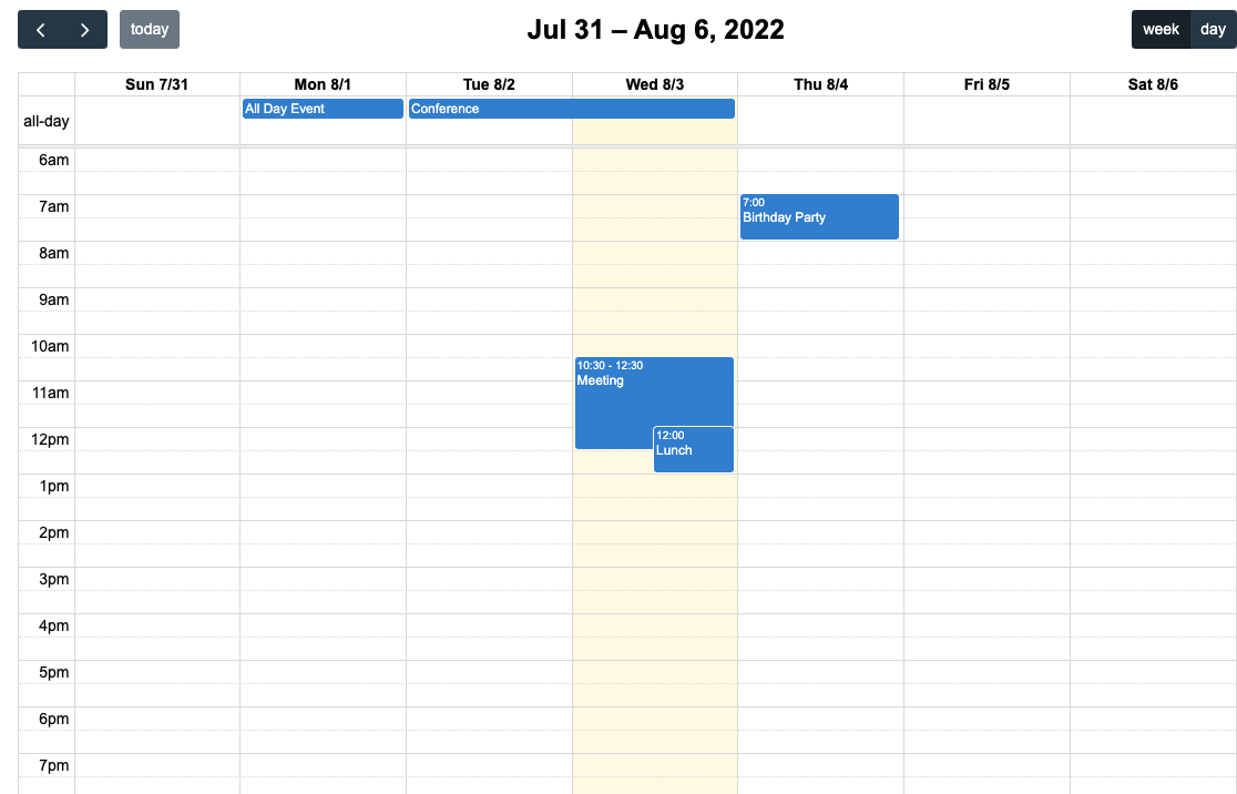 fullcalendar timegrid view